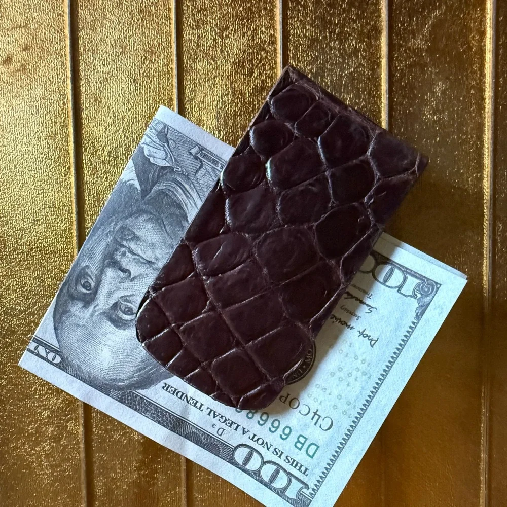 🐊 elegant authentic real Brown Italian Crocodile Leather Money Clip 🐊